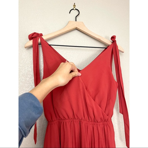 Ali & Jay The Left Bank Pleated Midi Dress XS Rust Tie Sleeve Chiffon - Picture 9 of 11